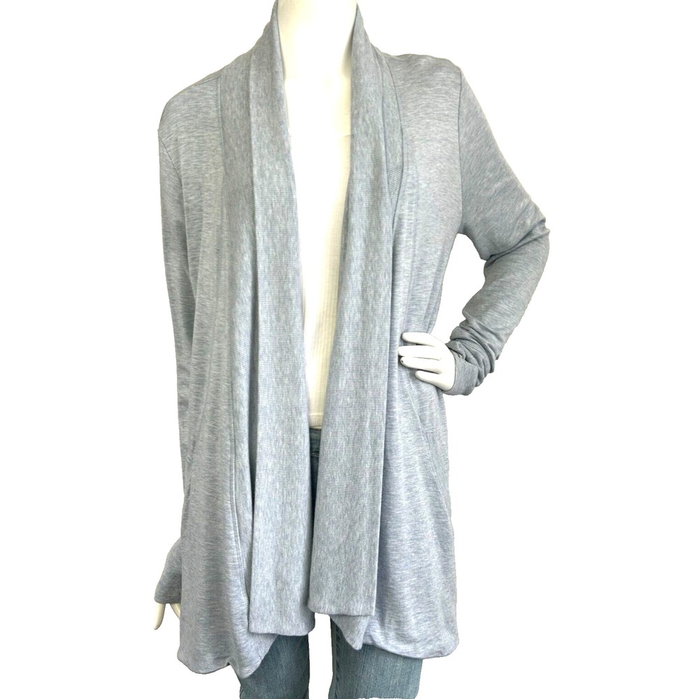 ATHLETA Heather Gray Pranayama Wrap Draped Cardigan Jacket Pockets Size Medium T